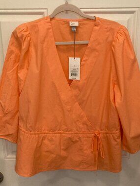 NWT A New Day Peach Puff Sleeve Wrap Top - Size L